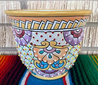 Lg Mexican Ceramic Flower Pot Planter Folk Art Pottery Handmade Talavera #23 • $24.95