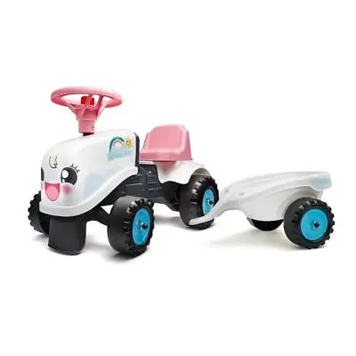 £39.99 • Buy Falk Ride On Pink & White  Pedal Tractor With Trailer Rainbow Farm