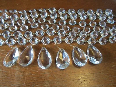 72 Vintage 19mm Octagon Chandelier Crystal Glass Prisms  + 2  Tear Drops X6 • £18