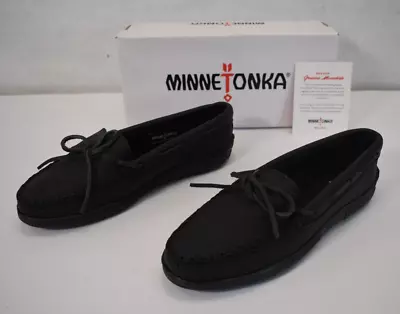 Minnetonka Womens Black Moosehide Classic Slip-on Moccasin Loafer Style Size 8.5 • $59.99