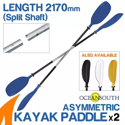 2 X Premium 2.17m Blue Alloy Asymmetric Kayak Paddles(Split Shaft) • $44.99