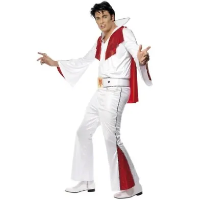 Mens 70s 1970s Licensed Elvis Presley Fancy Dress Costume White New By Smiffys • $57.46