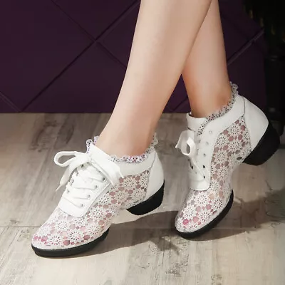 Women Lace Up Mesh Breathable Modern Dance Shoes Cowhide Soft Soled Dance Shoes • $48.41