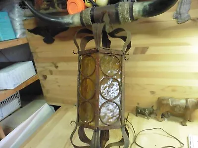 Vintage Sconce Lamp Amber Glass In Tact Gothic Castle Door 24x10 One Of A Kinds • $190.13