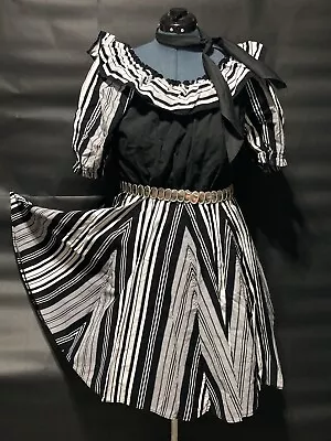 VTG Square Dance Swing One Piece Dress Scarf  & Belt Set Black & White 36  Waist • $45