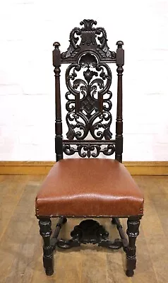 Antique Gothic Carved High Back Occasional / Hall / Bedroom Chair • £125