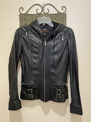 Miss Sixty Vintage Zipped Real Leather Jacket With Hood Women’s Size S • $125