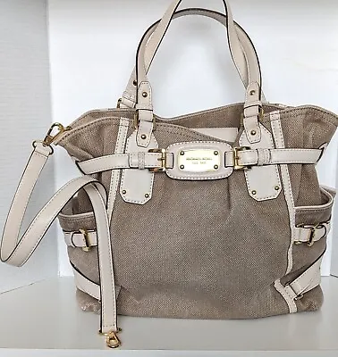 MICHAEL KORS Tote Shoulder Bag Satchel Handbag Beige Gansevoort Canvas Leather • $99.99