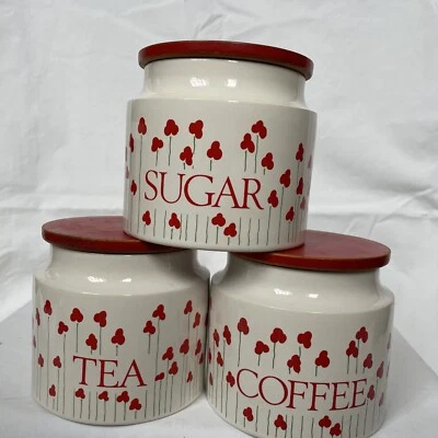 £10.99 • Buy Vintage 70s 80s Sadler Tea Coffee Sugar Storage Canister Jar Set Poppies