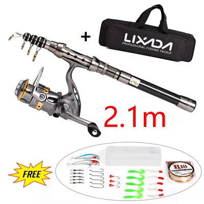 2.1M Telescopic Fishing Rod And Reel Combo Full Kit Spinning Reel Pole Set • $45.87