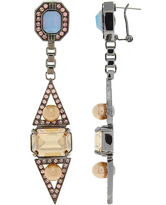 MAWI LONDON Crystals And Pearls Drop Hematite Plated Earrings BNIB • $410.85
