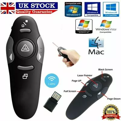 For PC Power Point Presentation Remote Wireless Presenter Laser Pointer Clicker • £8.19