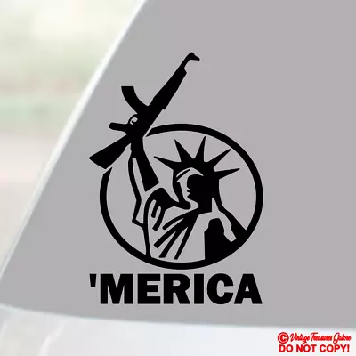 Merica Statue Of Liberty Holding Assault Rifle Vinyl Decal Sticker Window Bumper • $2.99