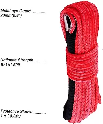 Synthetic Winch Rope 5/16 Inch X 50 Ft 8300LBs With Black Protecing Sleeve Fo... • $34.21