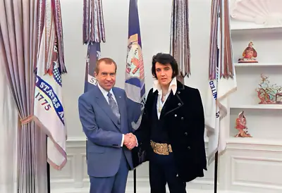 Richard Nixon Elvis Presley White House Oval Office Handshake Photo Colorized • $14.95