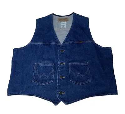 Vintage Wrangler  Blue Denim Vest Men’s XXL Authentic Western 1990’s Cowboy • $38.67