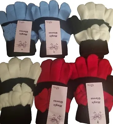 Girls Magic Gloves Knitted Flower Design Striped 6 Pairs • £7.94