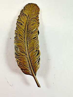 Vintage Dress Clip Feather Brass Art Nouveau Small Size • $28