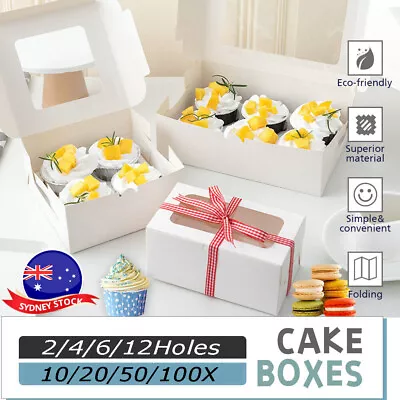 UP 100X Cupcake Box 2 4 6 8 12 Holes Window Face Cake Party Favour Wedding Boxes • $14.28