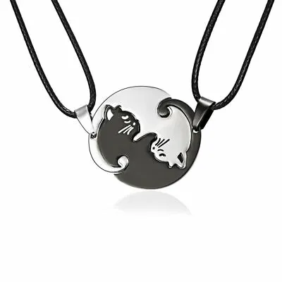 Necklace Ying & Yang Cat Necklace Pendant Chain Set Tai Chi Silver Jewelry • £3.95