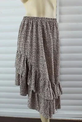 Fn🌙 SIZE 8 TIGER LILY BEIGE BLACK ANIMAL PRINT ELASTIC WAIST RUFFLE SKIRT • $20