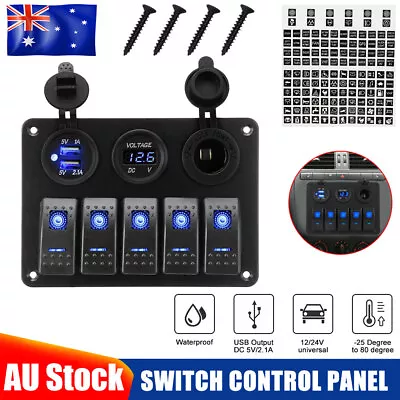 $31.45 • Buy 5 Gang 12V/24V Switch Panel Dual USB LED Rocker Marine Boat Car RV ON-OFF Toggle