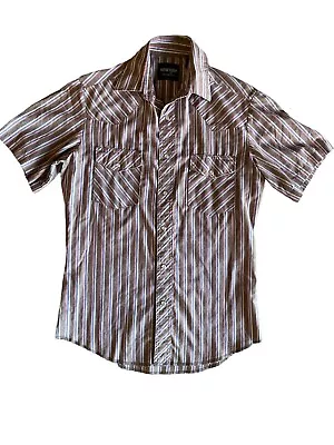 VTG Wrangler USA Made Western Retro Striped Pearl Snap S Short Sleeve Shirt • $30