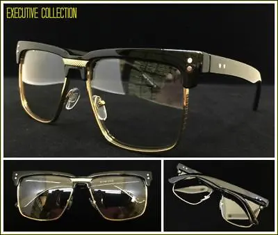 Mens Classy Elegant Retro Style Clear Lens EYE GLASSES Square Gold & Black Frame • $19.99