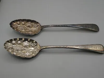 £199.95 • Buy Antique Pair Of Victorian Sterling Silver Berry Table Spoons - 1875 - 187g