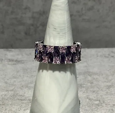 Charles Winston .925 Sterling Silver Pink & Purple CZ Eternity Band Ring Size 9 • $42