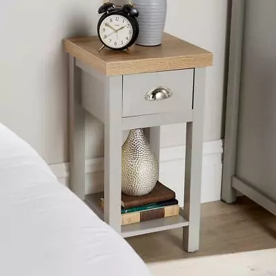 Grey Oak Narrow Bedside Cabinet 1 Drawer Lamp Side Table Night Stand Avon • £39.99