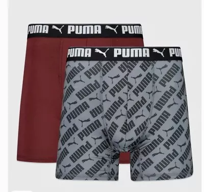 PUMA Men’s 2 Pack  Boxer Briefs Gray Burgundy Size XL (40-42) • $19.99