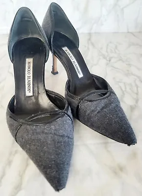 MANOLO BLAHNIK Gray & Black Tweed  Heels Slingbacks 36.5 Sex In The City Shoes • $85