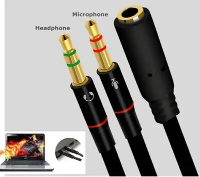 3.5mm Audio Mic Y Splitter Cable Cord Headphone Adapter Female To 2 Male Gold • $2.29