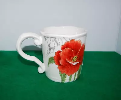 Maxcera Red Poppy Hand Painted Porcelain 20 Oz Coffee Mugs Cups Set Of 6 NEW • $59.99