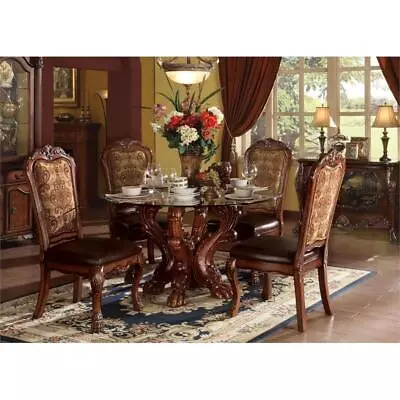ACME Dresden Dining Table With Single Pedestal In Cherry Oak And Clear Glass • $636.22