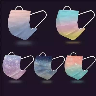 50PCS Disposable Face Mask Protective Masks 3Ply Gradient Star Printed AUS • $14.19