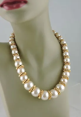 $24.99 • Buy Signed Joan Rivers Faux Pearl Gold Plated Twist Bead Necklace Holiday Rare