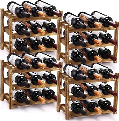 4 Pcs Bamboo Wine Rack Countertop 3 Tier 9 Bottle Carbonized Colors  • $25.09