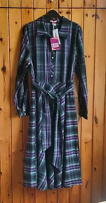 Joe Browns Retro Long Sleeve Check Tartan Shirt Dress Size UK 16 Green Multi • £30