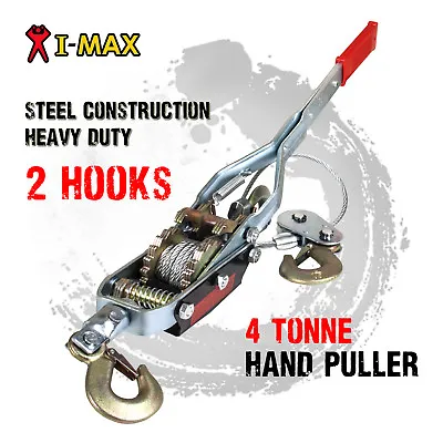 I-Max 4 Tonne Hand Winch Puller 2 Hooks 4x4 4WD Trailer Truck Comealong Hoist • $54.90