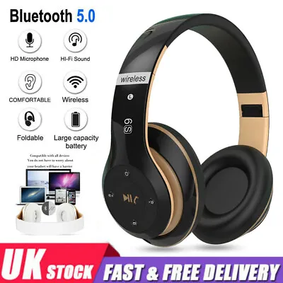 Wireless Bluetooth Headphones Noise Cancelling Over-Ear Headset Stereo Earphones • £9.99