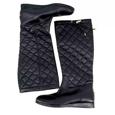 Michael Kors 6 Leather Boots Quilted Lizzie Flat Round Toe Black Wedge Heel  • $59.99