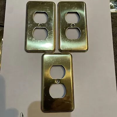 3 Vintage Brass Outlet Covers Rounded Corners • $19