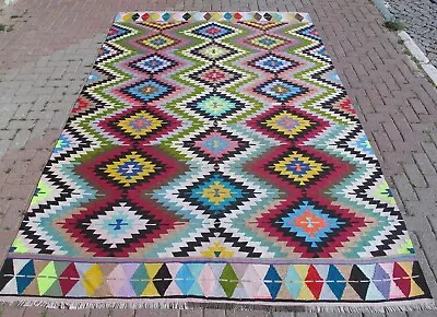 Geometric Kilim Rug Large Rug For Living Room Handmade Boho Carpet Oushak Rug • $785