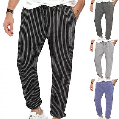 Men Casual Pants With Pockets Striped Printed Slim Fit Breathable Pants Trousers • $26.54