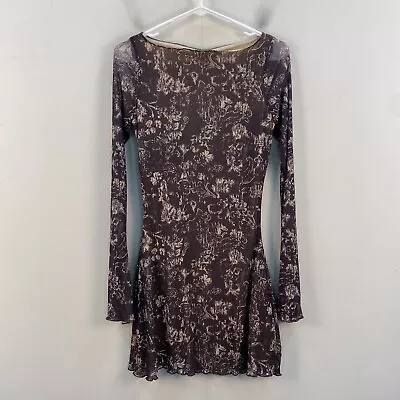 Motel Rocks Sevila Womens Small Knit Dress Mesh Brown Botantical Long Sleeve • $18.85