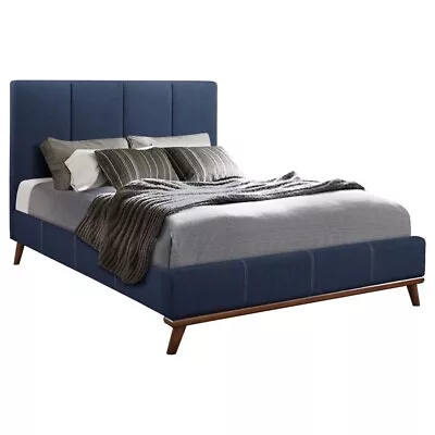 Blue Woven Mid Century Modern Style Queen Bed Bedroom Furniture • $599