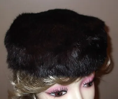 Vintage Dark Brown Mink Fur Beret Style Women's Hat W/ Small Back Bow Lined #108 • $32.99