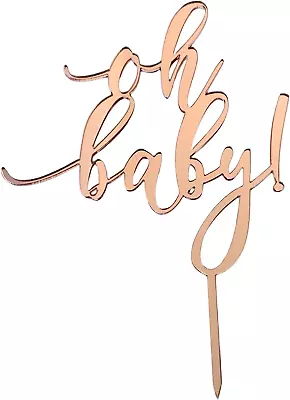 Oh Baby Acrylic Pink Rose Gold Mirror Baby Shower Gender Reveal Cake Topper • $14.62